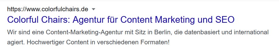 SEO Snippet der Colorful-Chairs-Startseite