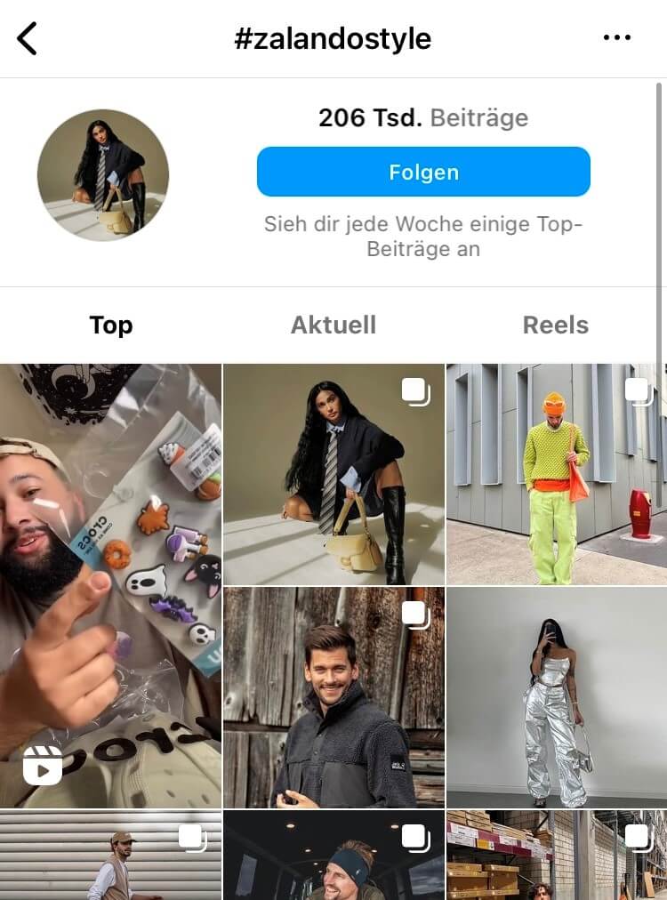 Instagram Grid mit Outfits zur Instagram-Hashtag-Suche „#zalandostyle“